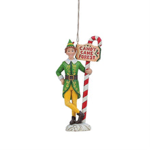 Load image into Gallery viewer, Elf by Jim Shore -  Elf Holding Candy Cane Forest Signpost Hanging Ornament
