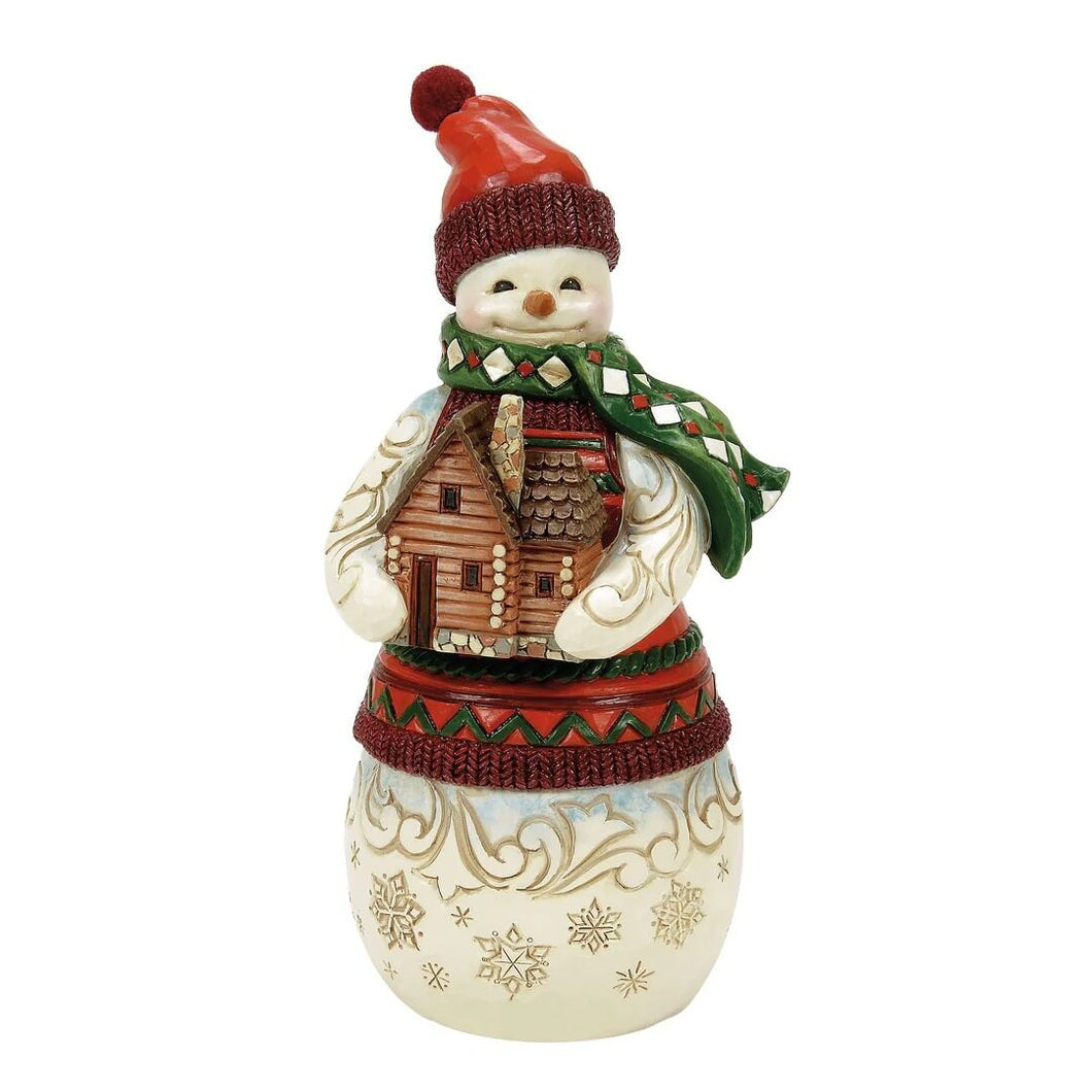 Jim Shore - Christmas At The Lodge Snowman with Log Cabin