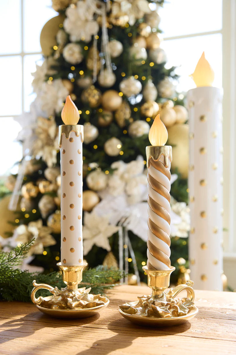 Light Up White & Gold Swirl Candle Stick