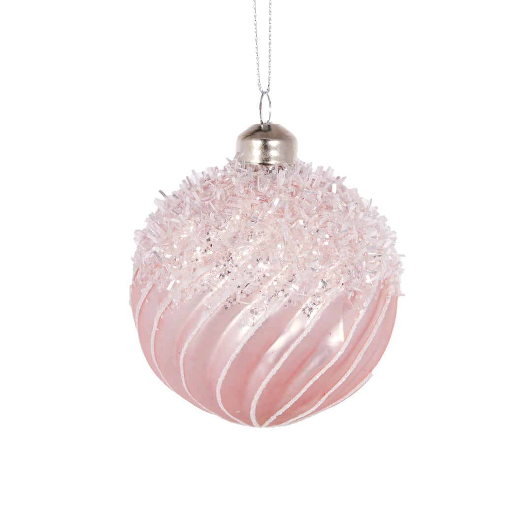Pink Tinsel Topped Bauble