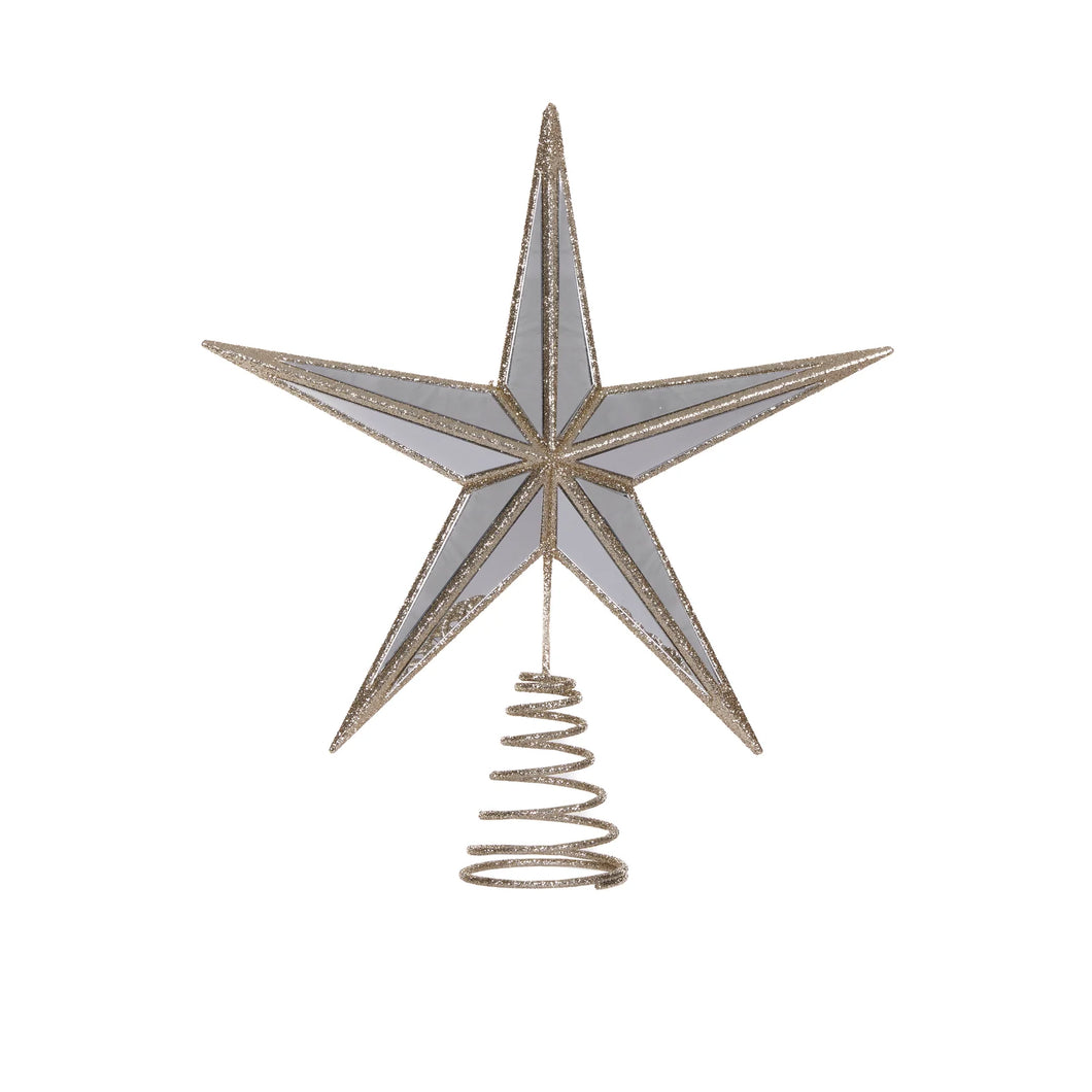 5 Point Mirrored Tree Topper Star, Champagne