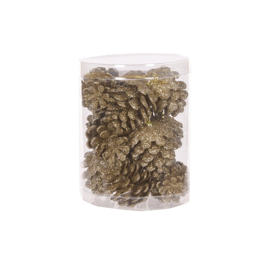 Pack Of 12 Mini Champagne Glitter Pinecones