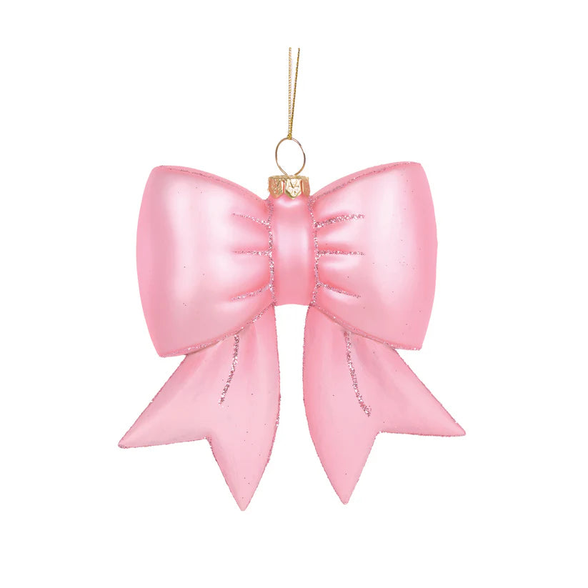 Glass Pink Bow Hanging Ornament