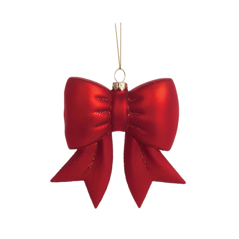 Glass Red Bow Hanging Ornament