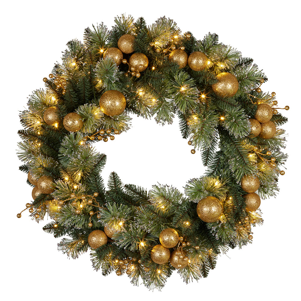 Pre-Lit Wreath With Gold Décor