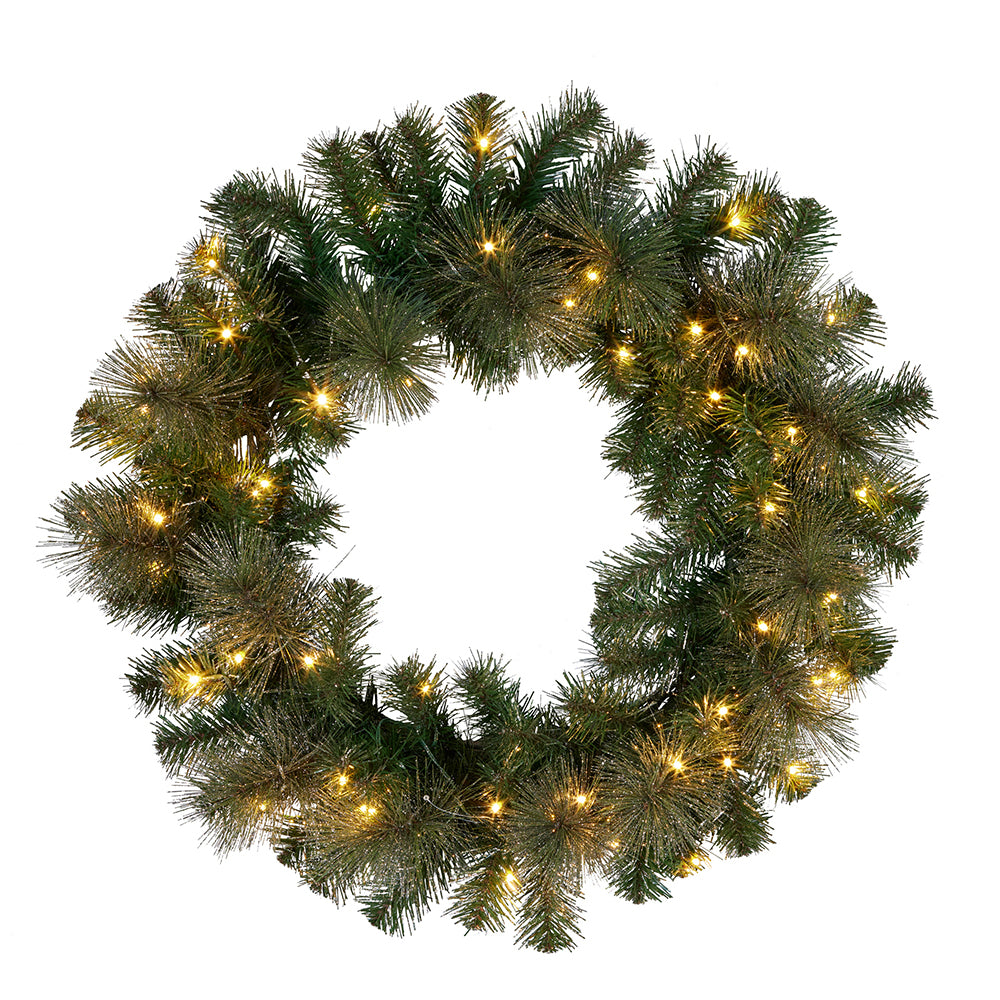 Pre-Lit Glittery Gold Pine Wreath -Multi Color Options