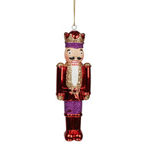 Load image into Gallery viewer, Red and Purple Hanging Nutcracker Ornament
