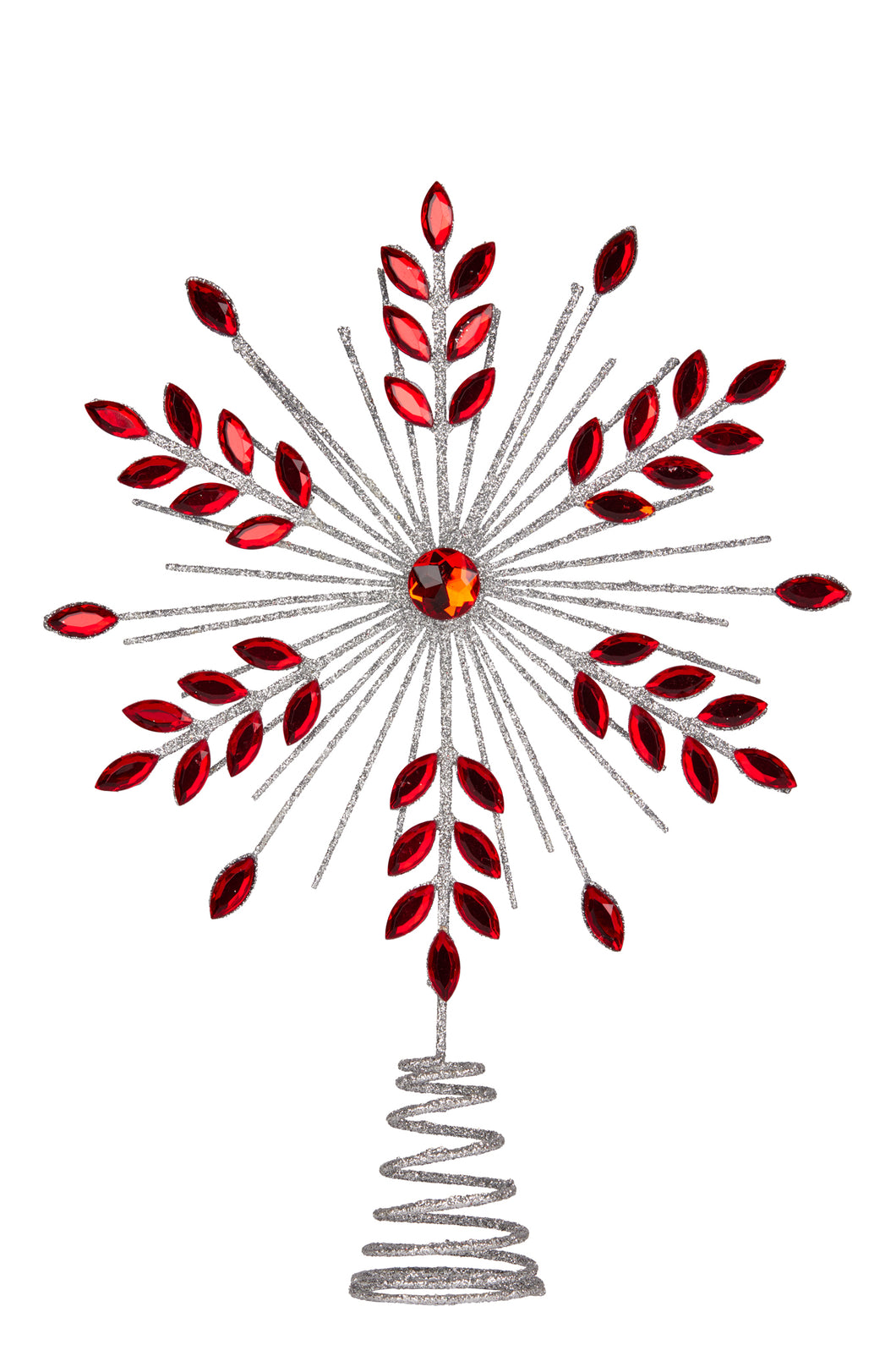 Silver & Red Metal Snowflake - Christmas Tree Topper