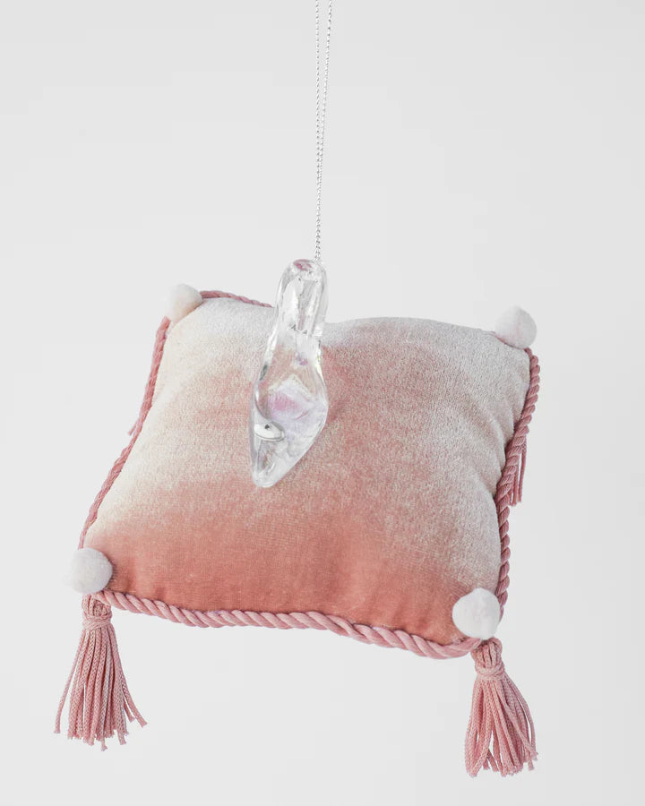 Glass Slipper on Pink Pillow - Hanging Ornament