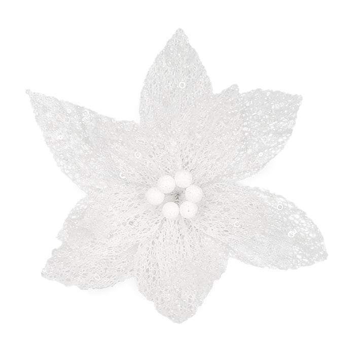 Clip On White Netted Poinsettia