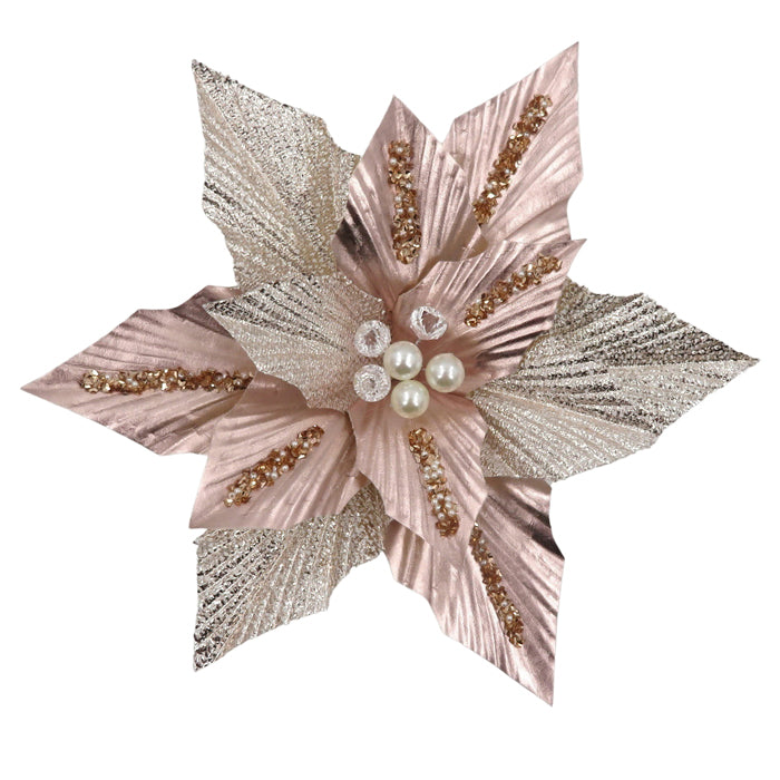 Pink and Champagne Glitter Poinsettia Clip-on