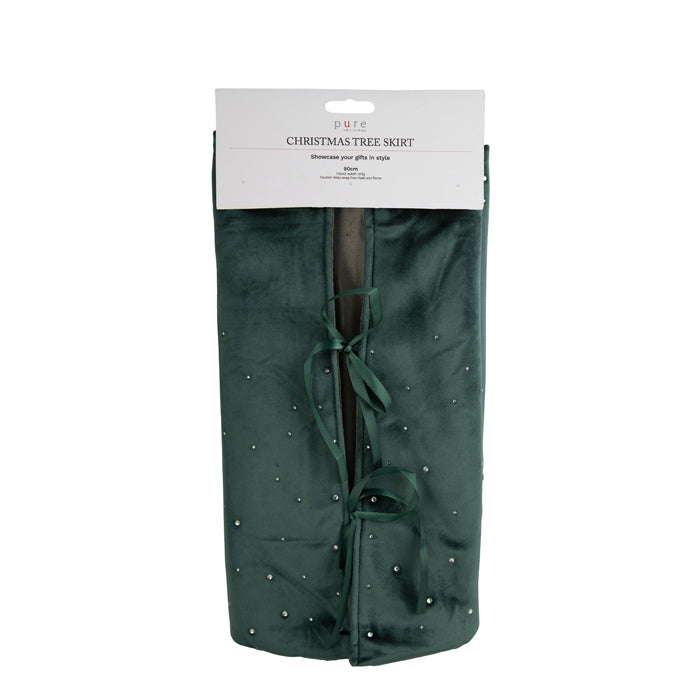 Green Velvet Tree Skirt With Diamontes