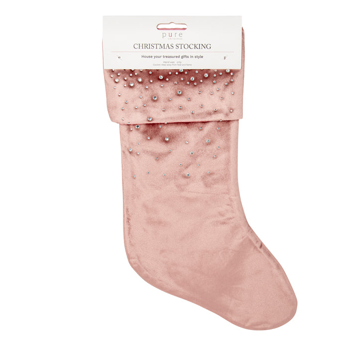 Pink Velvet Stocking with Diamantes