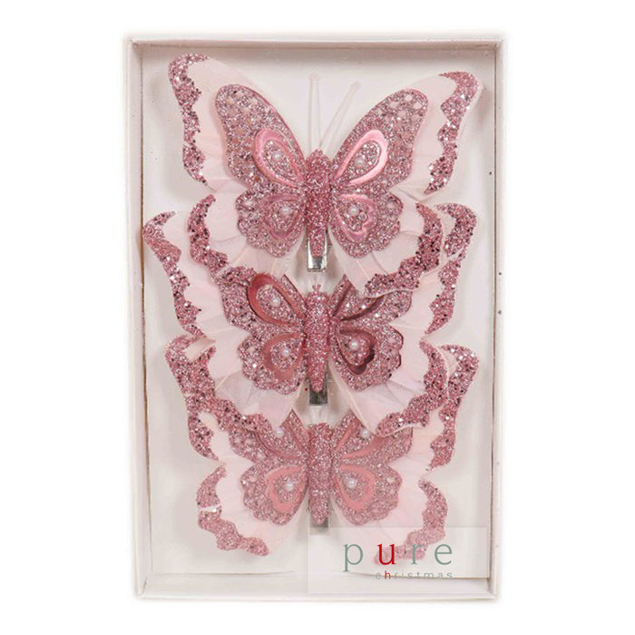 Pink Clip on Butterflies - 3 Pack