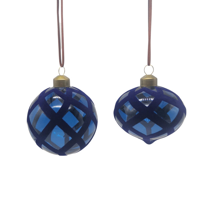 Royal Blue Striped Glass Bauble - 2 Assorted