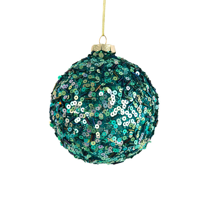 Glass Sequin Peacock Bauble