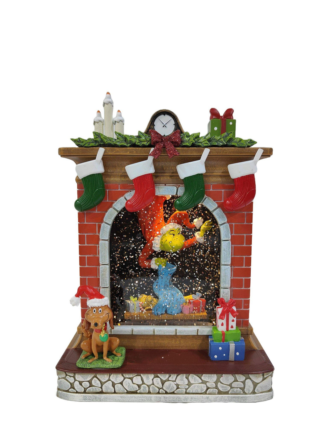 Grinch Fireplace Scene Glitter Lantern