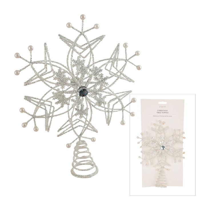 White Snow Flake Star Tree Topper