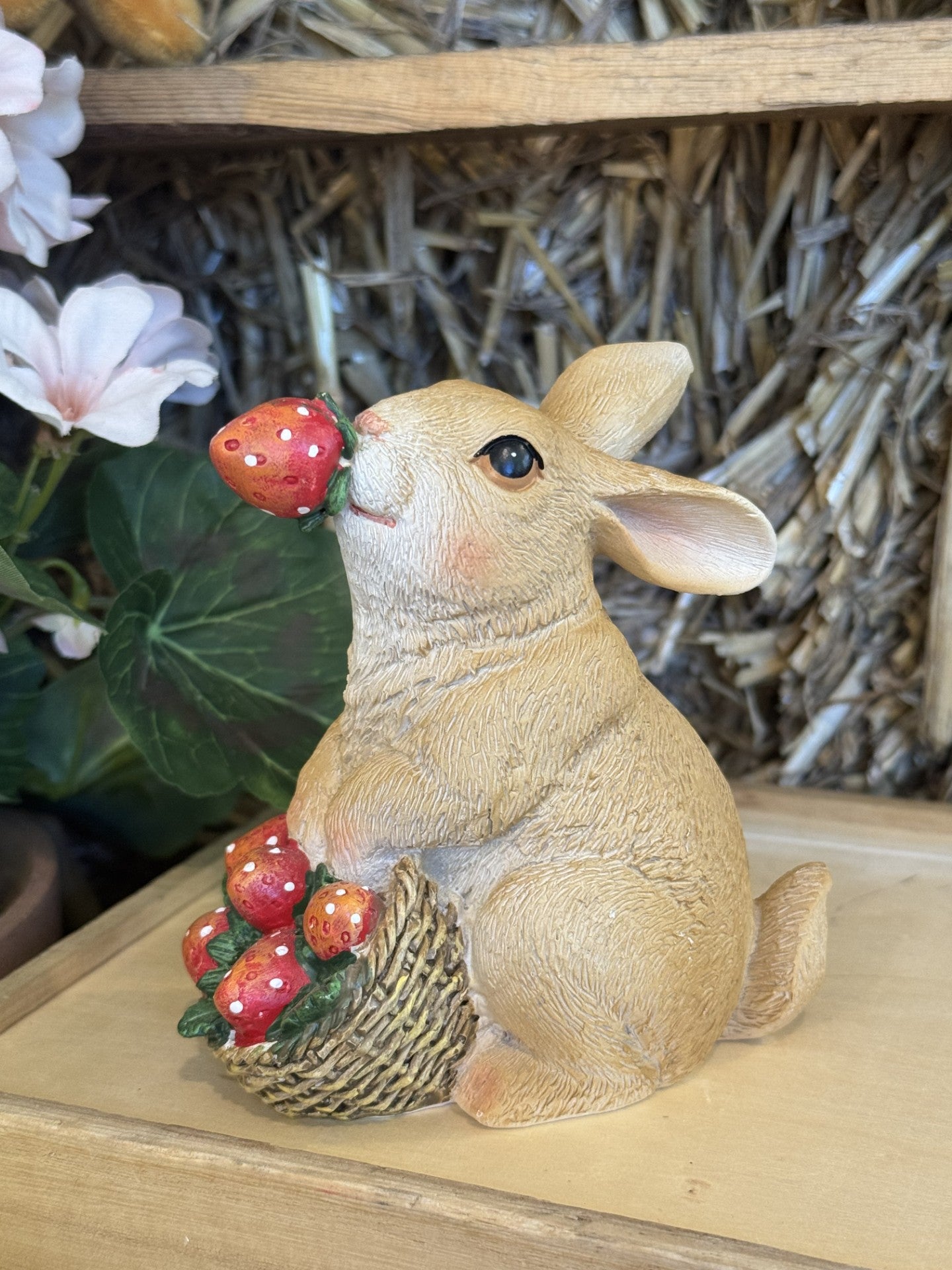 Sitting Rabbit With Strawberry Basket – Under the Mistletoe Shop