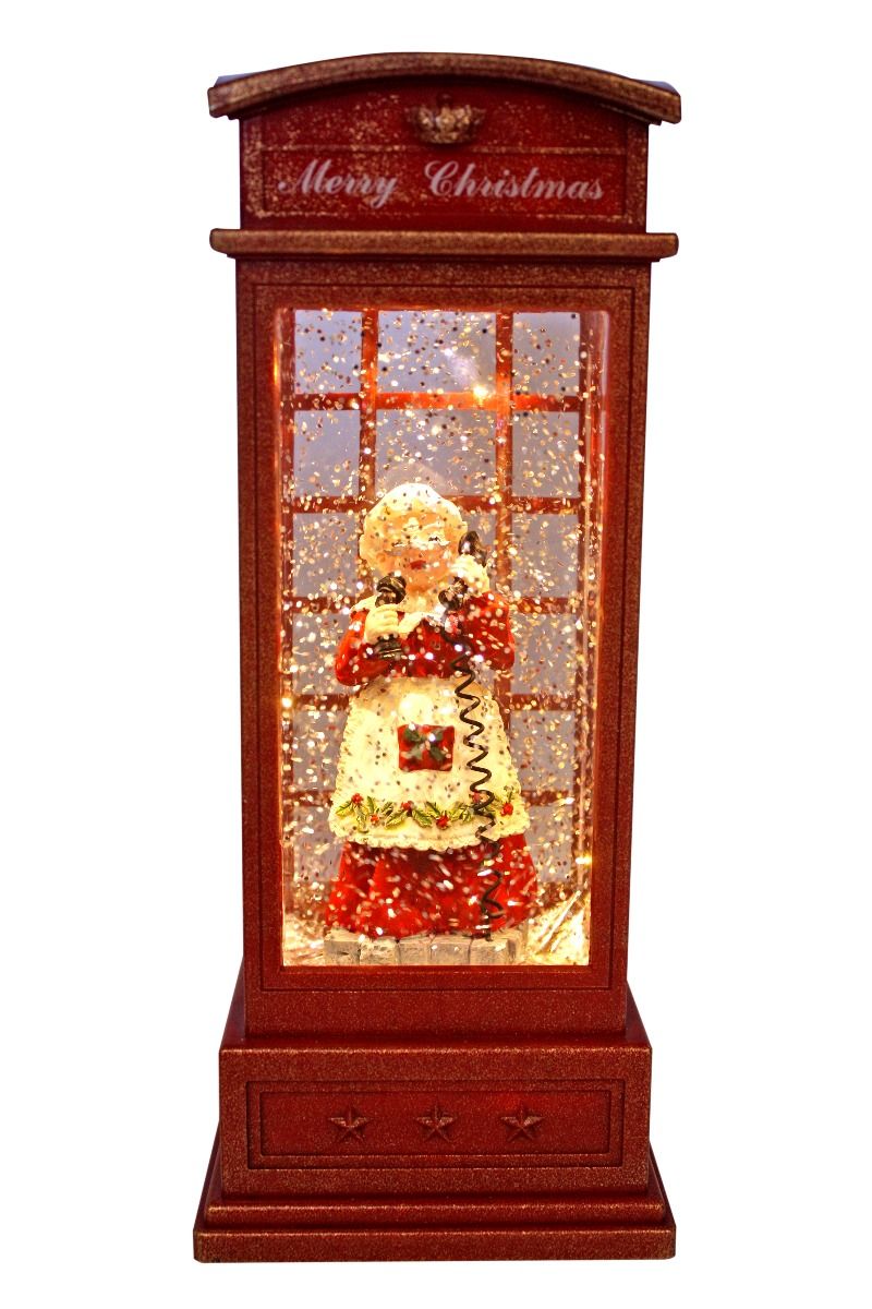 Mrs Claus Telephone Booth Glitter Lantern