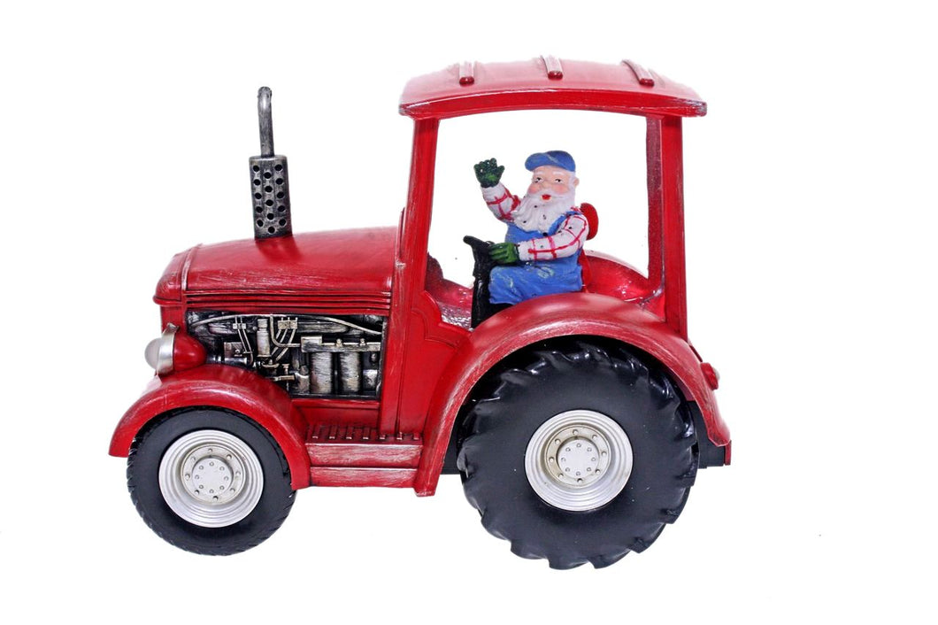 Glitter Lantern Santa In red Tractor
