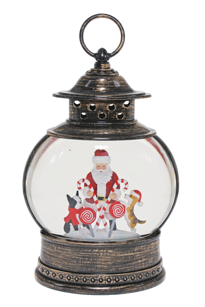 Glitter Lantern Santa With Dogs