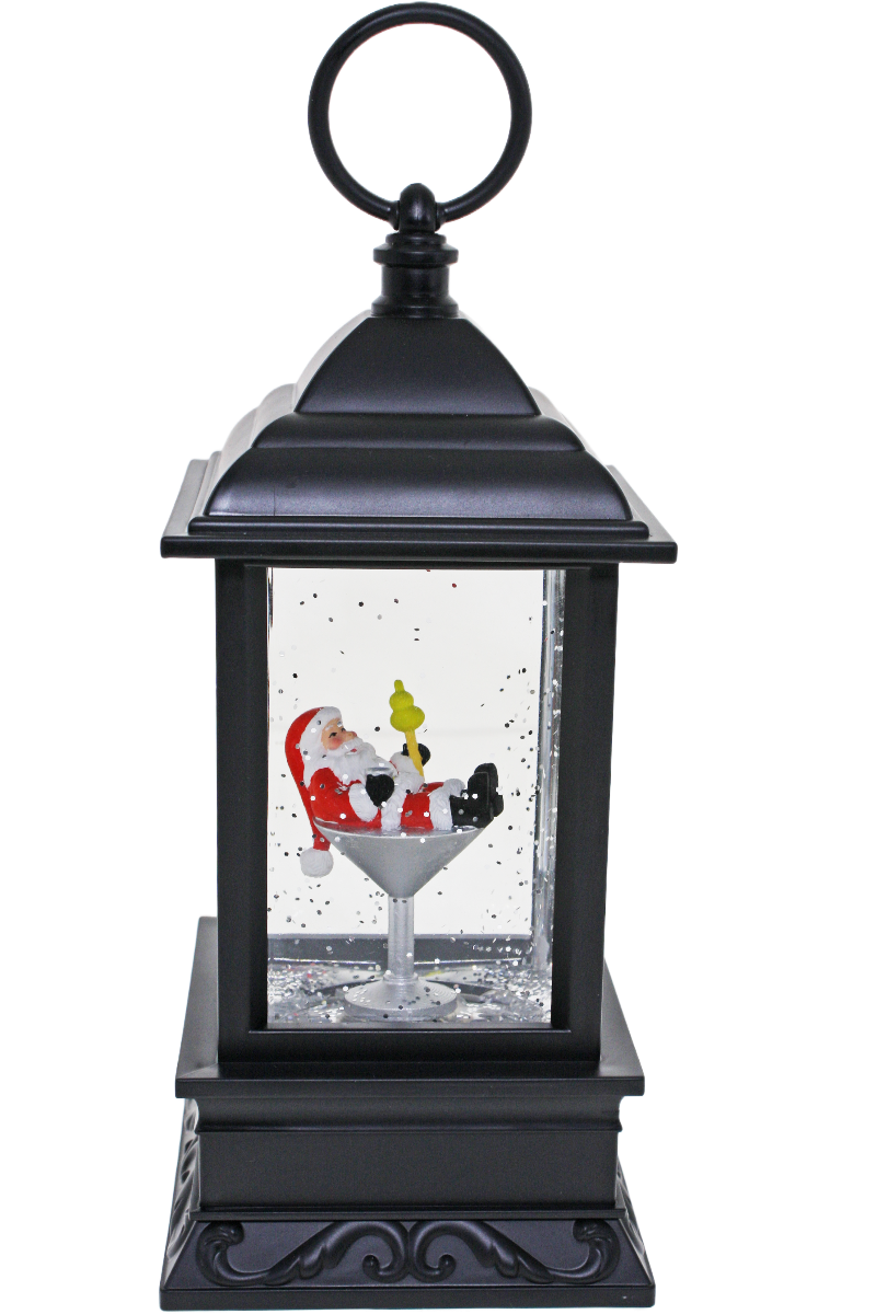Santa in a Martini Glass Glitter Lantern