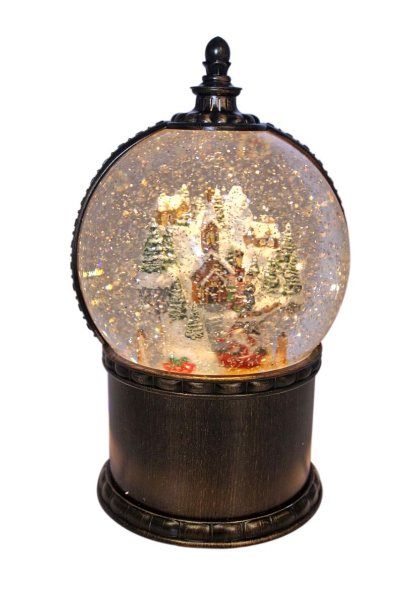Santa's Village with Moving Santa Sleigh Glitter Lantern