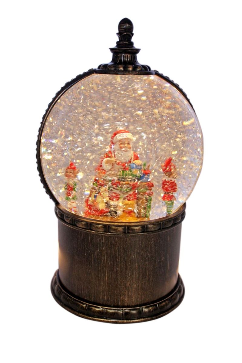 Santa with Rotating Elves Glitter Lantern