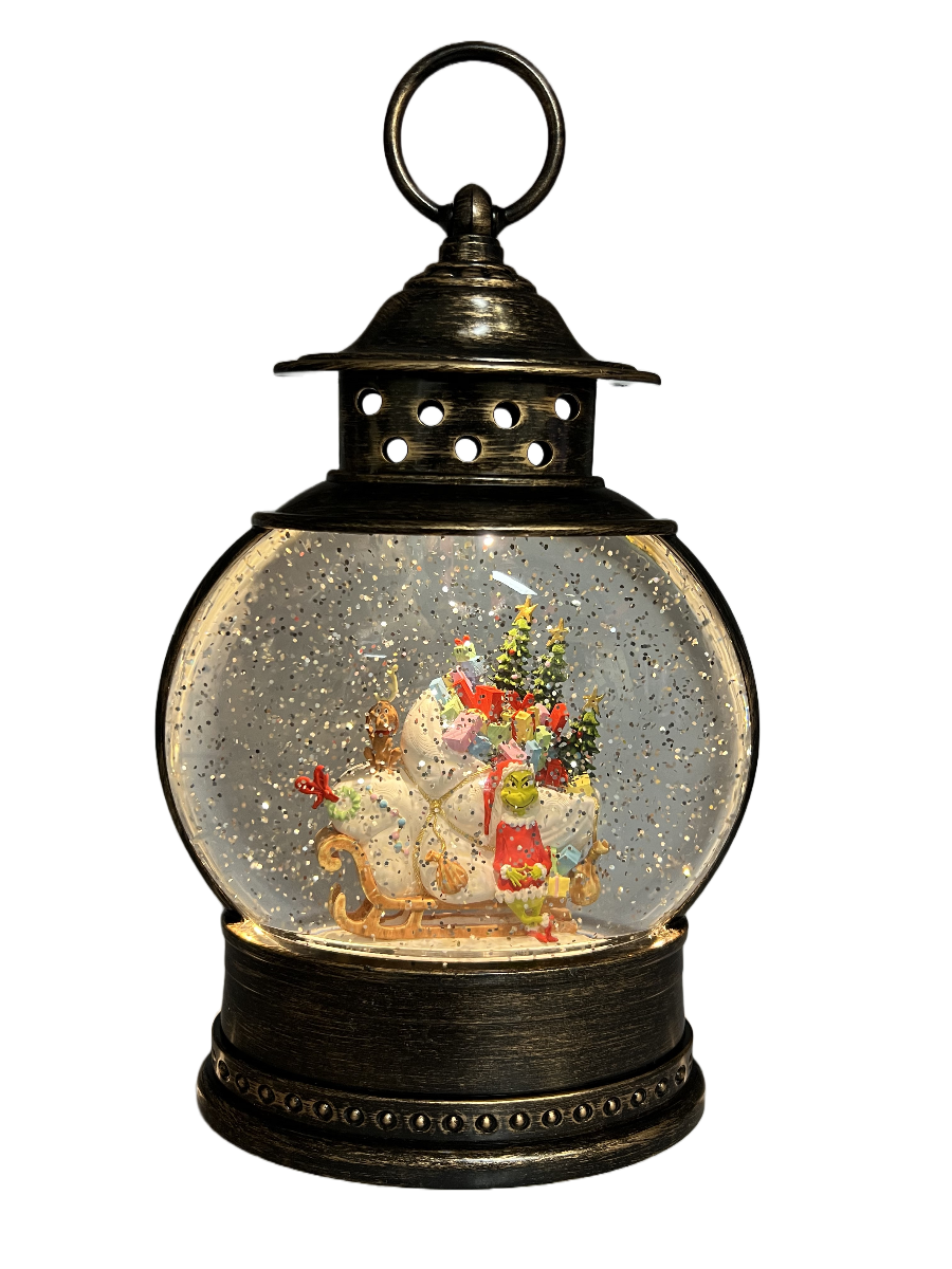 Grinch With Sleigh Glitter Lantern