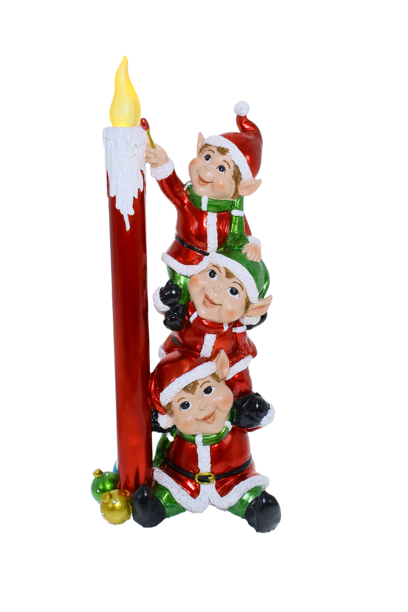Stacked Elves with LED Candle