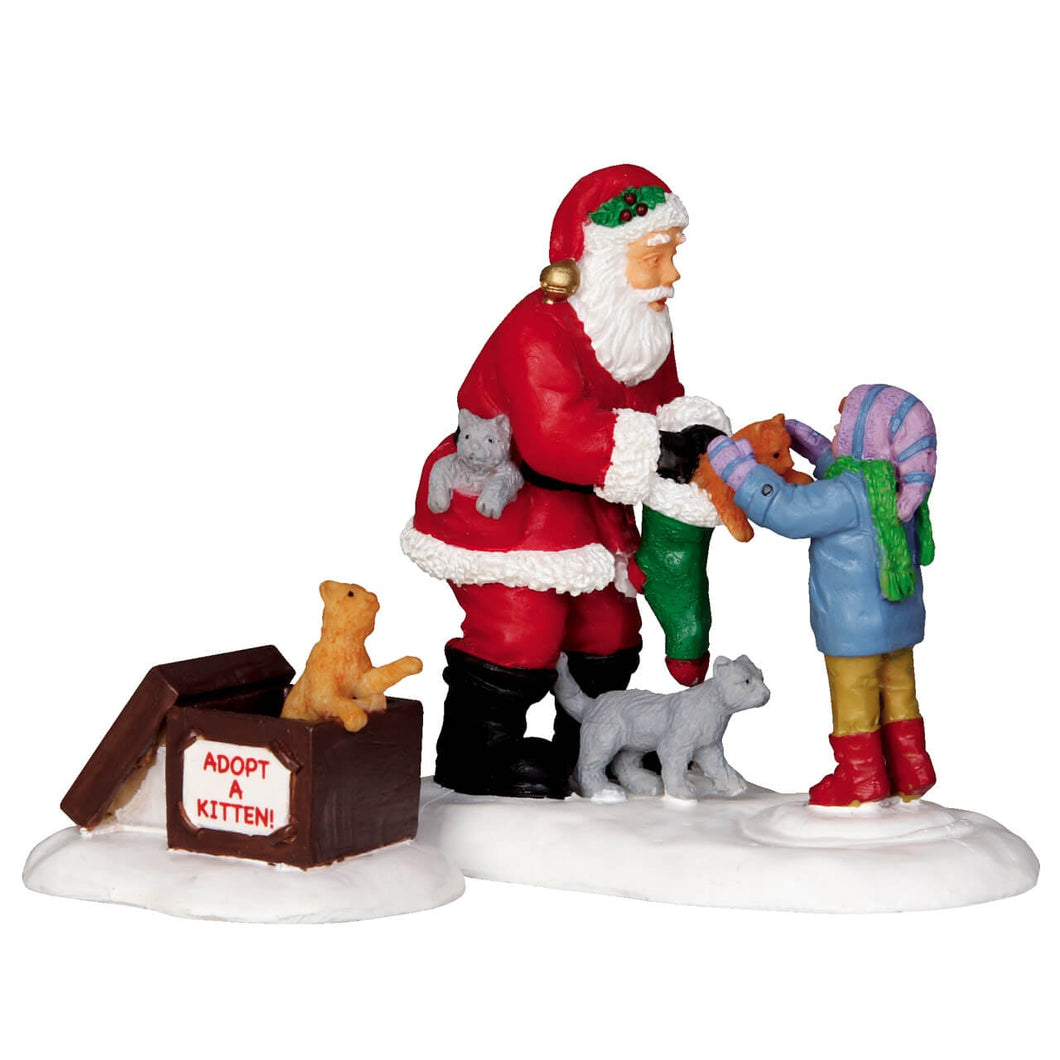 Santa And Kittens, Set Of 2