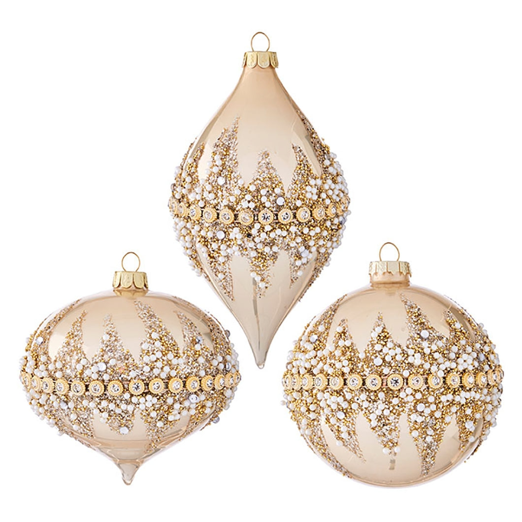 RAZ Charming Holiday -  Beaded Glass Ornament 3 Assorted