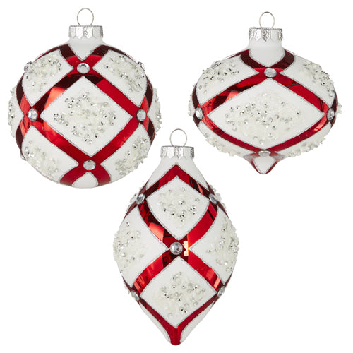 RAZ Red and White Jewelled Hanging Ornament 3 Assorted