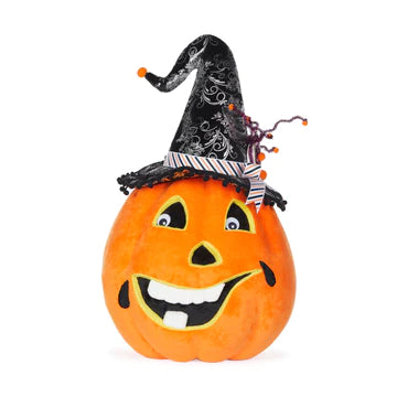 Large Halloween Pumpkin With Witch Hat