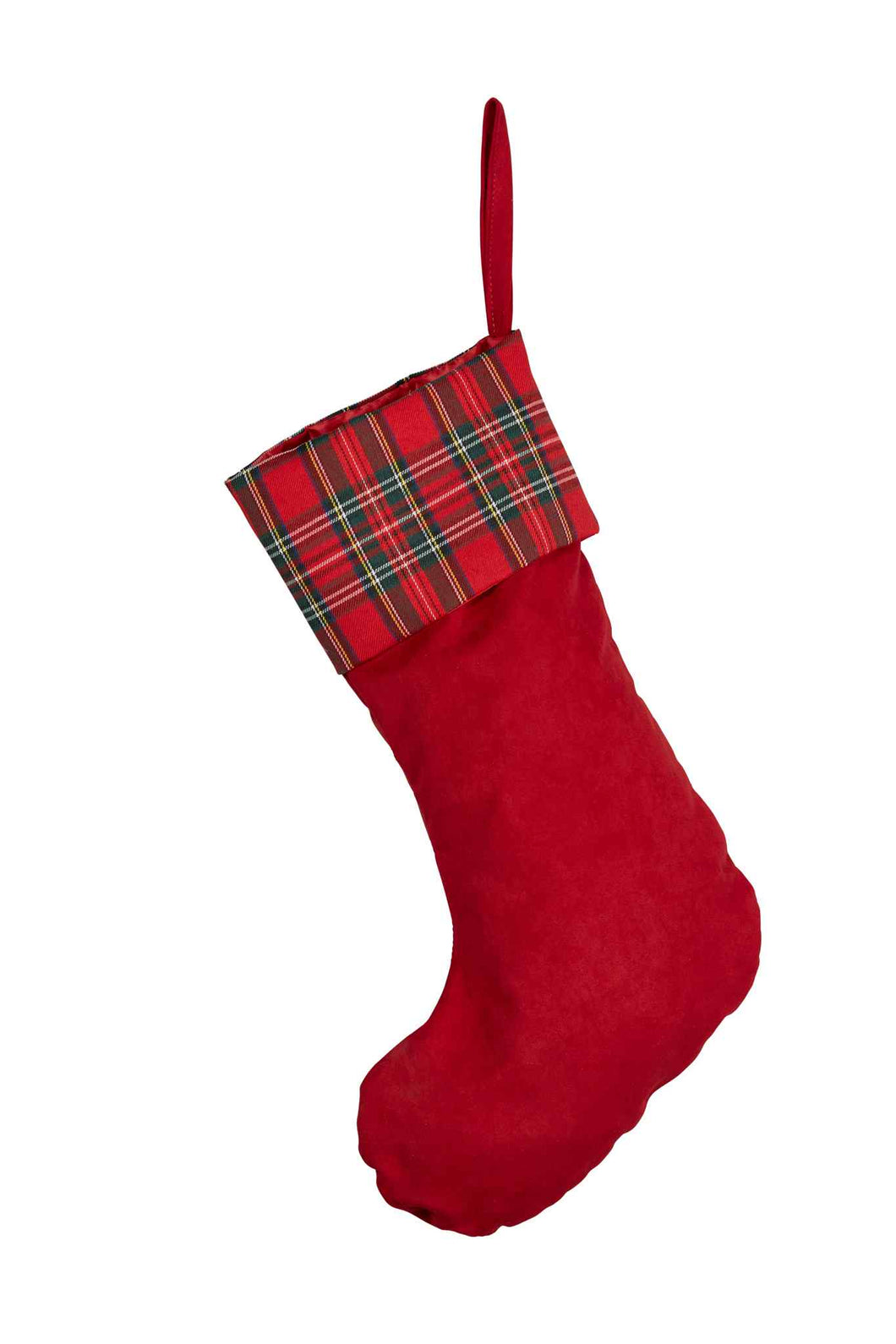 Red Christmas Stocking With Tartan Trim