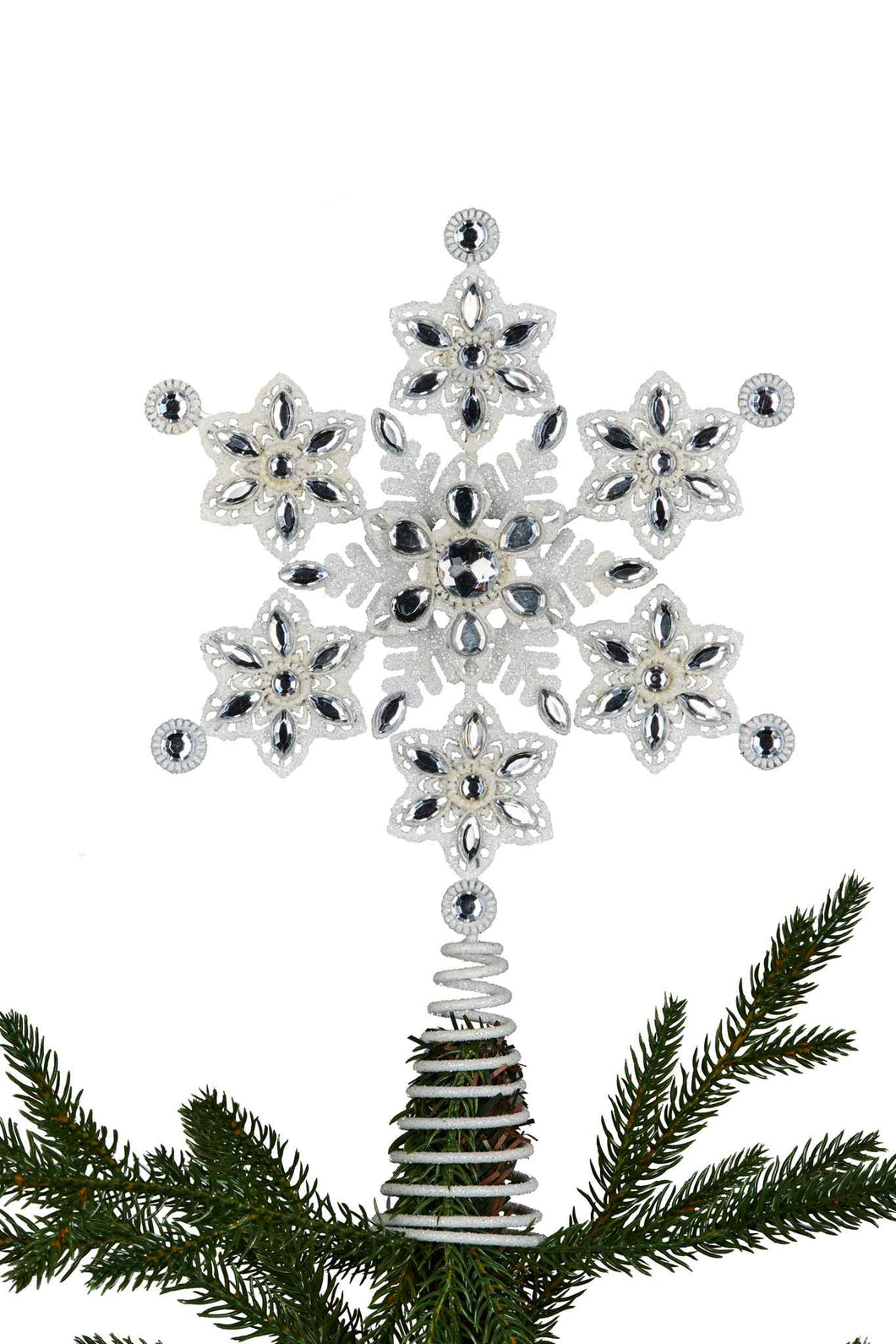 Beaded White Snowflake Christmas Tree Topper