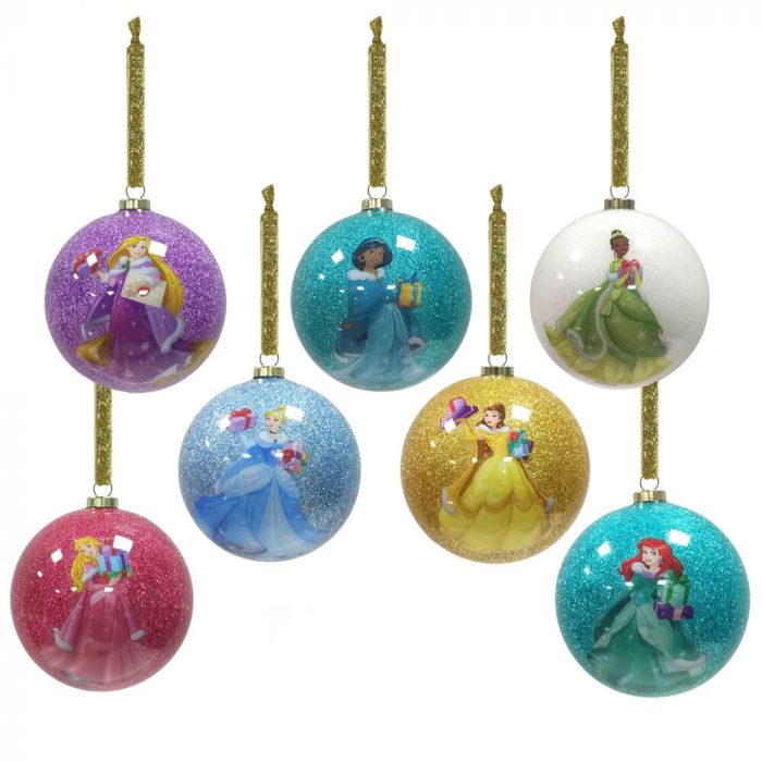 Disney Princess - Glittered Baubles. Set of 7, With Gift Box