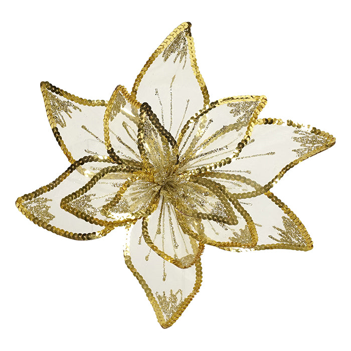 Clip On Poinsettia Sheer Gold with Sequins
