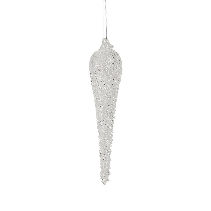 Frosted Glass Icicle Ornament with Ice Bead Finish