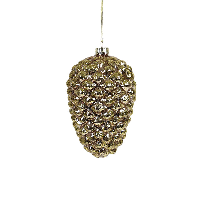 Glass Bronze Coloured Pinecone with Gold Glitter – Under the Mistletoe Shop