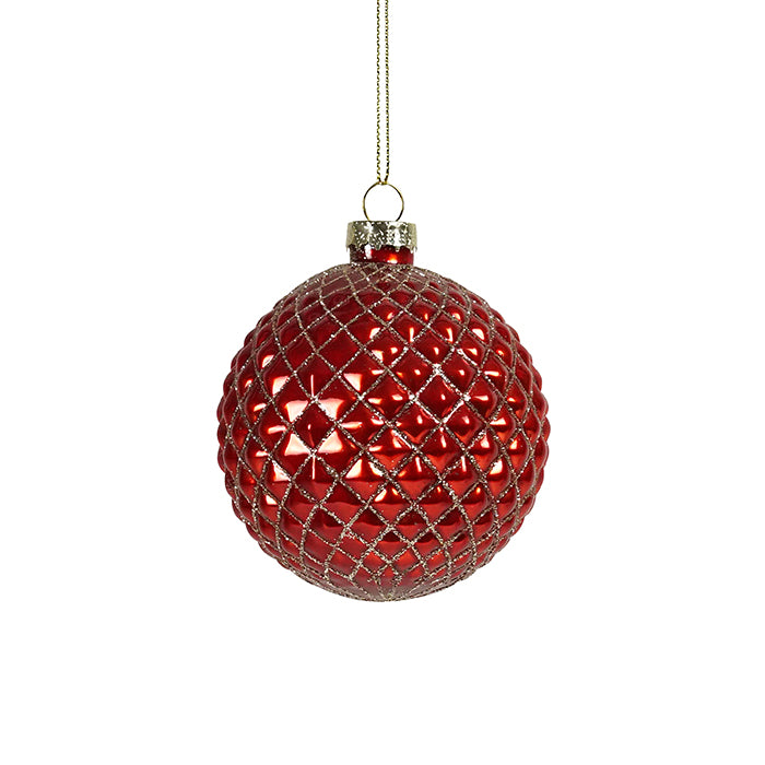 Glass Quilted Red Bauble