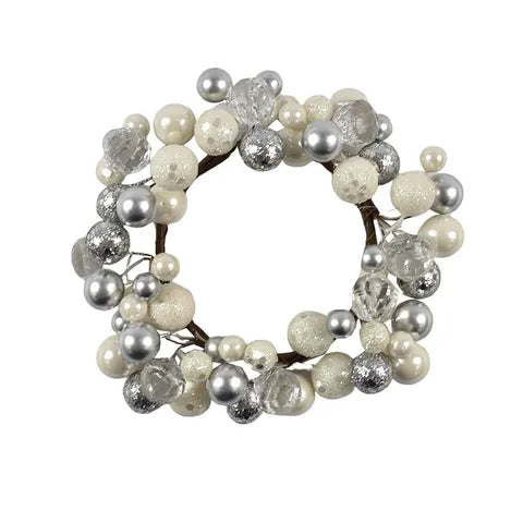 Beaded Candle Ring- White & Silver