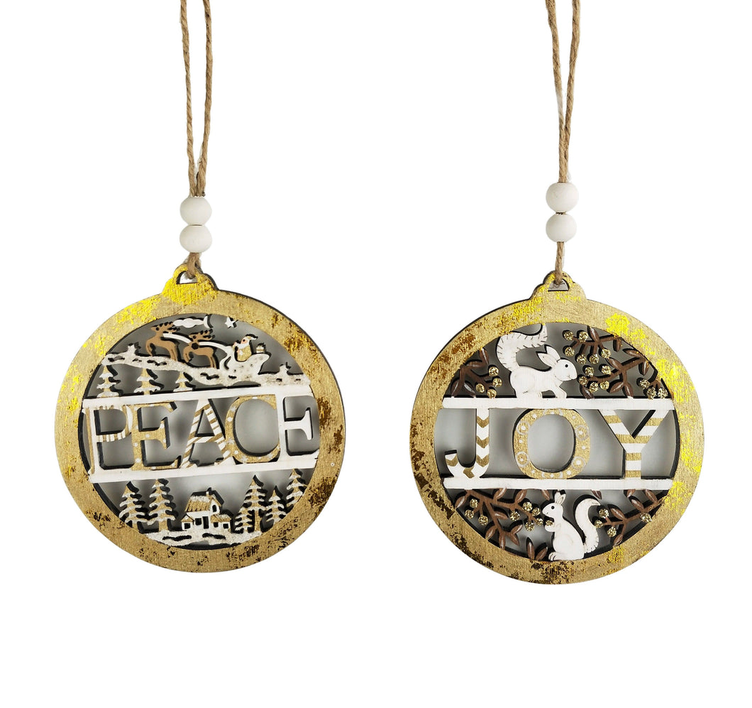 Wooden Joy & Peace Hanging Decoration, 2 Assorted