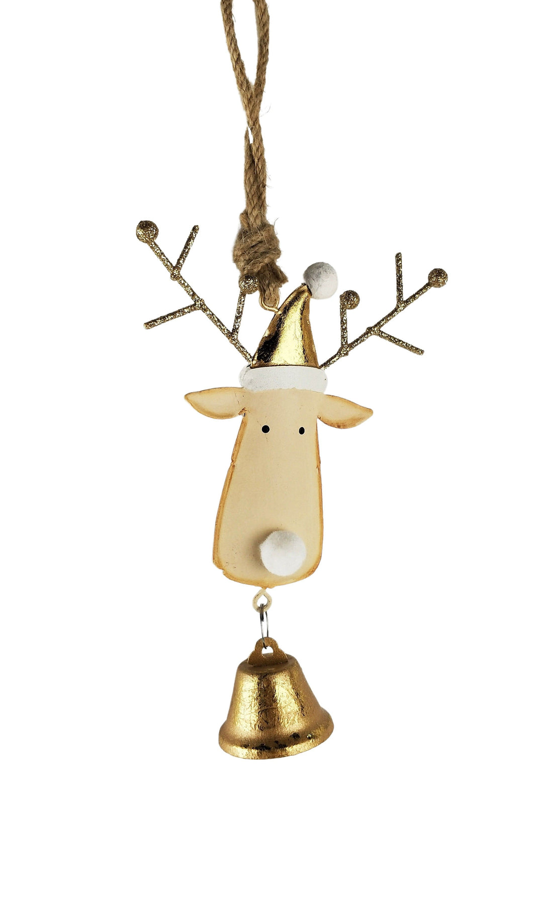 Metal Reindeer with Bell Hanging Decoration Gold