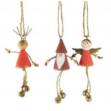 Load image into Gallery viewer, Reindeer, Santa &amp; Angel with Bells Hanging Decoration Red &amp; Gold
